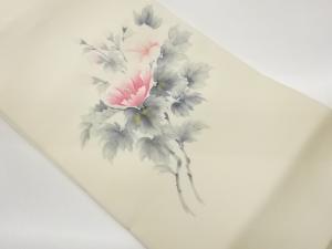 作家物　塩瀬金彩手描き花葉模様名古屋帯